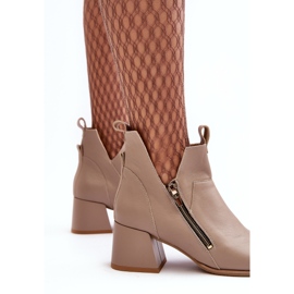 Botas De Mujer De Piel Con Tacón Bajo Y Recortes Zazoo 850 Beige 5