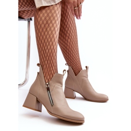 Botas De Mujer De Piel Con Tacón Bajo Y Recortes Zazoo 850 Beige 8