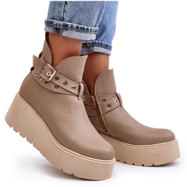 Botines Mujer Piel Con Plataforma Cuña Y Tiras Zazoo 1752 Beige 10