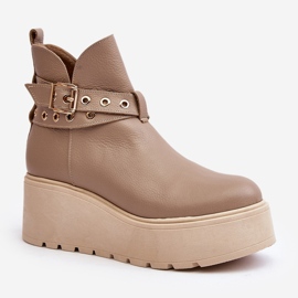 Botines Mujer Piel Con Plataforma Cuña Y Tiras Zazoo 1752 Beige 1