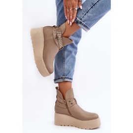 Botines Mujer Piel Con Plataforma Cuña Y Tiras Zazoo 1752 Beige 5