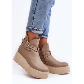 Botines Mujer Piel Con Plataforma Cuña Y Tiras Zazoo 1752 Beige 3