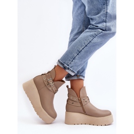Botines Mujer Piel Con Plataforma Cuña Y Tiras Zazoo 1752 Beige 4