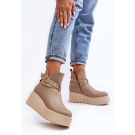 Botines Mujer Piel Con Plataforma Cuña Y Tiras Zazoo 1752 Beige 6