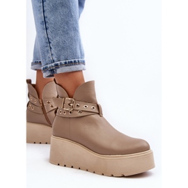 Botines Mujer Piel Con Plataforma Cuña Y Tiras Zazoo 1752 Beige 7