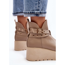 Botines Mujer Piel Con Plataforma Cuña Y Tiras Zazoo 1752 Beige 8