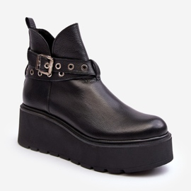 Botas Mujer Piel Con Plataforma Cuña Con Tiras Zazoo 1752 Negro 1