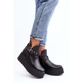 Botas Mujer Piel Con Plataforma Cuña Con Tiras Zazoo 1752 Negro 2