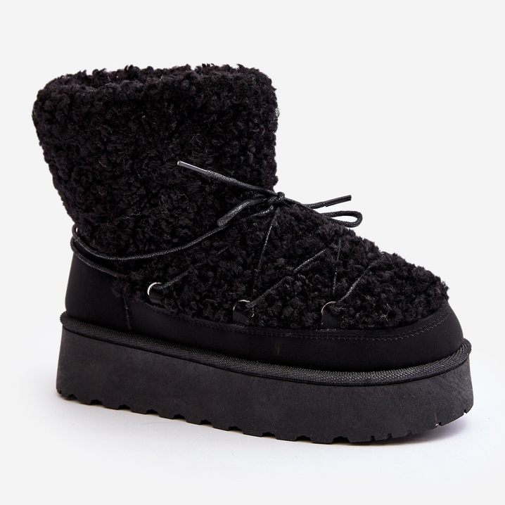 Botas de nieve con cordones y suela gruesa para mujer, Negro Loso 1