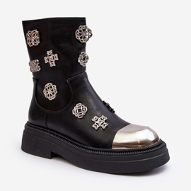S.Barski Botines de piel con aislamiento y adornos D&amp;A MR870-14A Negro 4