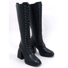 Wednesday Botas negras con cordones y tacón ancho negro 1