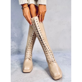 Wednesday Botas beige con cordones y tacón ancho 2