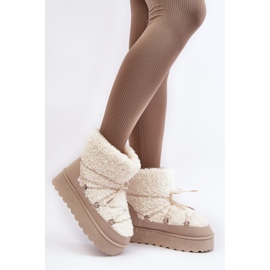 Botas de nieve para mujer con cordones y suela gruesa, Beige Loso 2