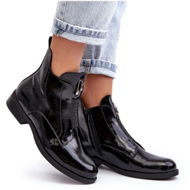 Botas de tacón plano para mujer en charol, negro cálido S.Barski HY75-120 Negro 9