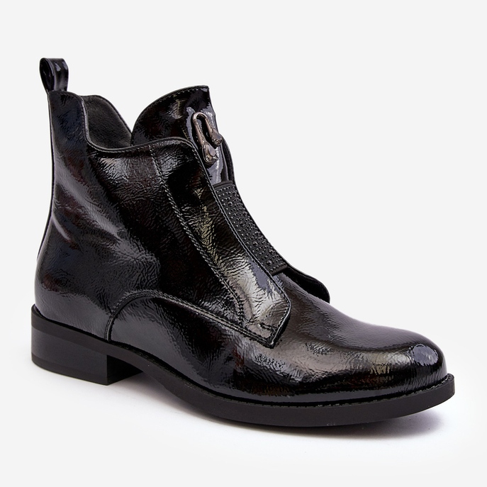 Botas de tacón plano para mujer en charol, negro cálido S.Barski HY75-120 Negro 1