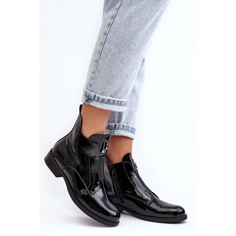 Botas de tacón plano para mujer en charol, negro cálido S.Barski HY75-120 Negro 2