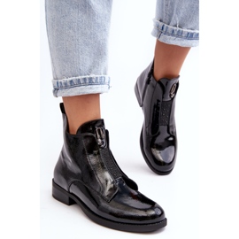 Botas de tacón plano para mujer en charol, negro cálido S.Barski HY75-120 Negro 5