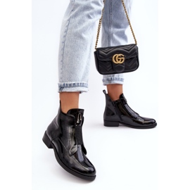 Botas de tacón plano para mujer en charol, negro cálido S.Barski HY75-120 Negro 7