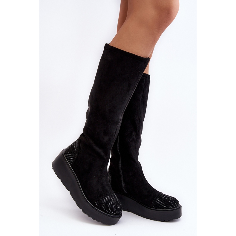 Botas de ante para mujer con plataforma S.Barski, negro 2
