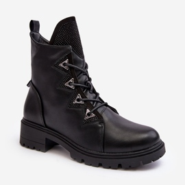 Botas Aislante De Piel Con Pedrería Negro Gwen S.Barski HY93-52A 3