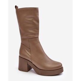 Botas de cuero Lemar Odennia de color beige oscuro para mujer con tacón grueso 2