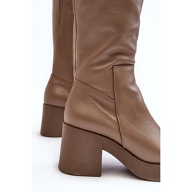 Botas de cuero Lemar Odennia de color beige oscuro para mujer con tacón grueso 4