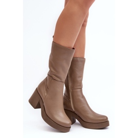Botas de cuero Lemar Odennia de color beige oscuro para mujer con tacón grueso 5