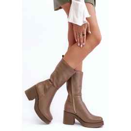 Botas de cuero Lemar Odennia de color beige oscuro para mujer con tacón grueso 6