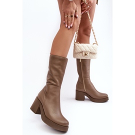 Botas de cuero Lemar Odennia de color beige oscuro para mujer con tacón grueso 7