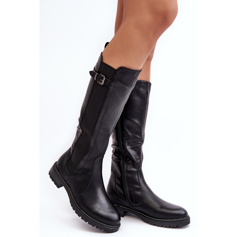 Botas por encima de la rodilla con tacón plano para mujer, negro Klemmo 1