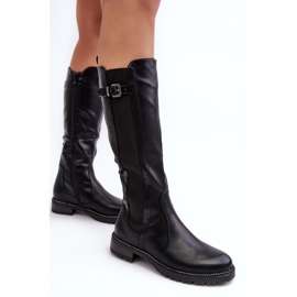 Botas por encima de la rodilla con tacón plano para mujer, negro Klemmo 3