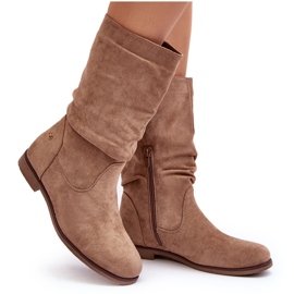 Botas De Mujer Beige Con Tacón Plano Y Parte Superior Fruncida Kotine 9