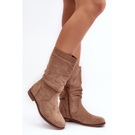 Botas De Mujer Beige Con Tacón Plano Y Parte Superior Fruncida Kotine 2