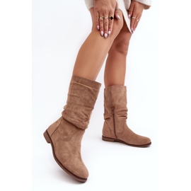 Botas De Mujer Beige Con Tacón Plano Y Parte Superior Fruncida Kotine 4