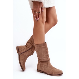 Botas De Mujer Beige Con Tacón Plano Y Parte Superior Fruncida Kotine 5
