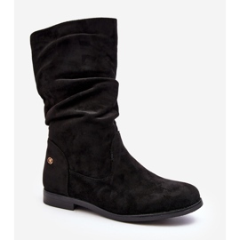 Botas planas de mujer con parte superior fruncida, negro Kotine 1