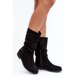 Botas planas de mujer con parte superior fruncida, negro Kotine 2