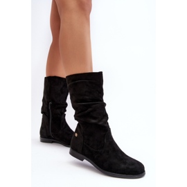Botas planas de mujer con parte superior fruncida, negro Kotine 3