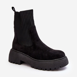 Botines De Ante Con Calcetín Sobre Plataforma Y Tacón Plano, Rewam Negro 1