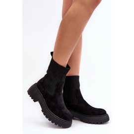 Botines De Ante Con Calcetín Sobre Plataforma Y Tacón Plano, Rewam Negro 2