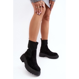 Botines De Ante Con Calcetín Sobre Plataforma Y Tacón Plano, Rewam Negro 4