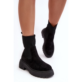 Botines De Ante Con Calcetín Sobre Plataforma Y Tacón Plano, Rewam Negro 6