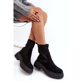Botines De Ante Con Calcetín Sobre Plataforma Y Tacón Plano, Rewam Negro 7