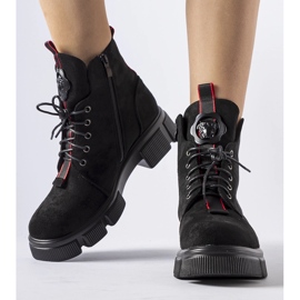 Botines negros decorados con ribete Monrency rojo 2