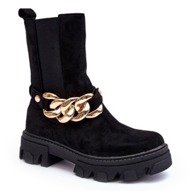Botines Mujer Ante Con Cadena Negro Nemette 3