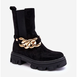 Botines Mujer Ante Con Cadena Negro Nemette 1