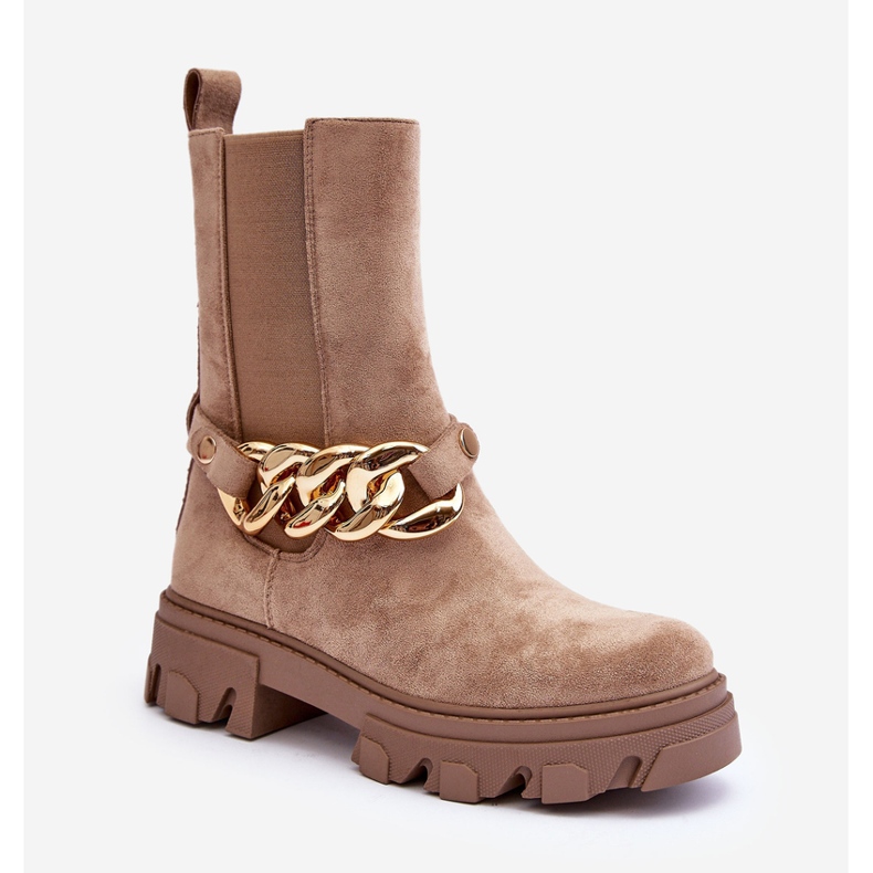 Botines de mujer de ante con cadena, beige Nemette 1