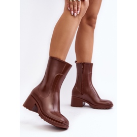 Botas de agua mate con tacón alto para mujer, marrón Bertaida 3