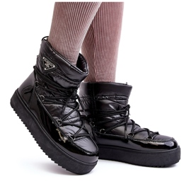 Botas de nieve de mujer con plataforma y cordones Negro Fleure 9