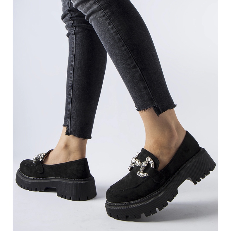 Mocasines Crescenzo negros con pedrería 1 Mocasines Crescenzo negros con pedrería 1